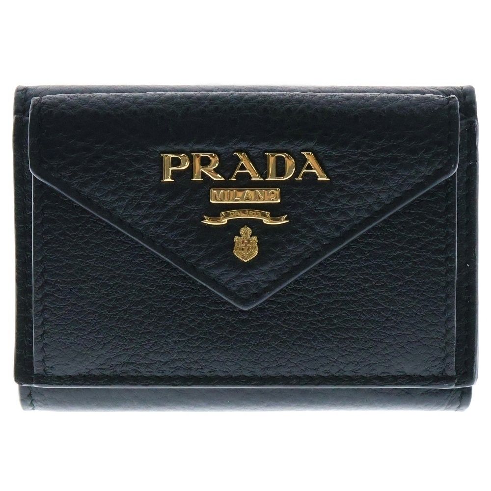 PRADA プラダ サフィアーノ コンパクトウォレット 三つ折り財布 ブラック×ピンク ゴールド金具 1MH021
