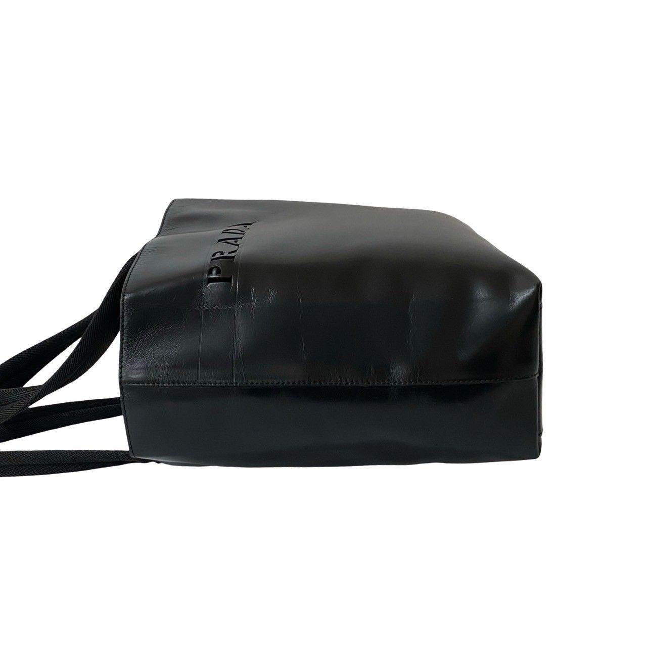極 美品 PRADA プラダ ロゴ カットアウト レザー 本革 トートバッグ 