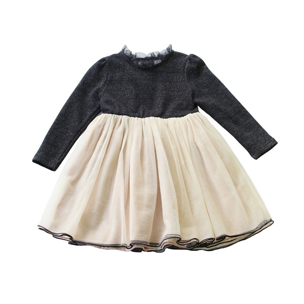 ブラック  100cm  マリーチュールワンピース ワンピース キッズ 長袖 ドレスワンピース 12122002 子供 ドレス 女の子 結婚式 パーティ 発表会 七五三 卒園式 入園式 入学式 バイカラー 配色 チュ