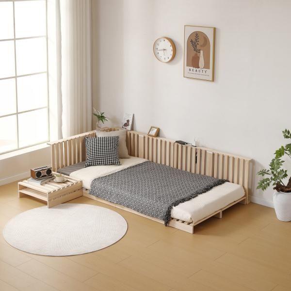 パレットベッド すのこベッド 16枚セット コンセント付き 天然パイン材 ローベッド 50x50cm 組み換え自由 木製 天然木 軽量ベッド パレット ベッドフレーム NEXPOTALLINN_EU