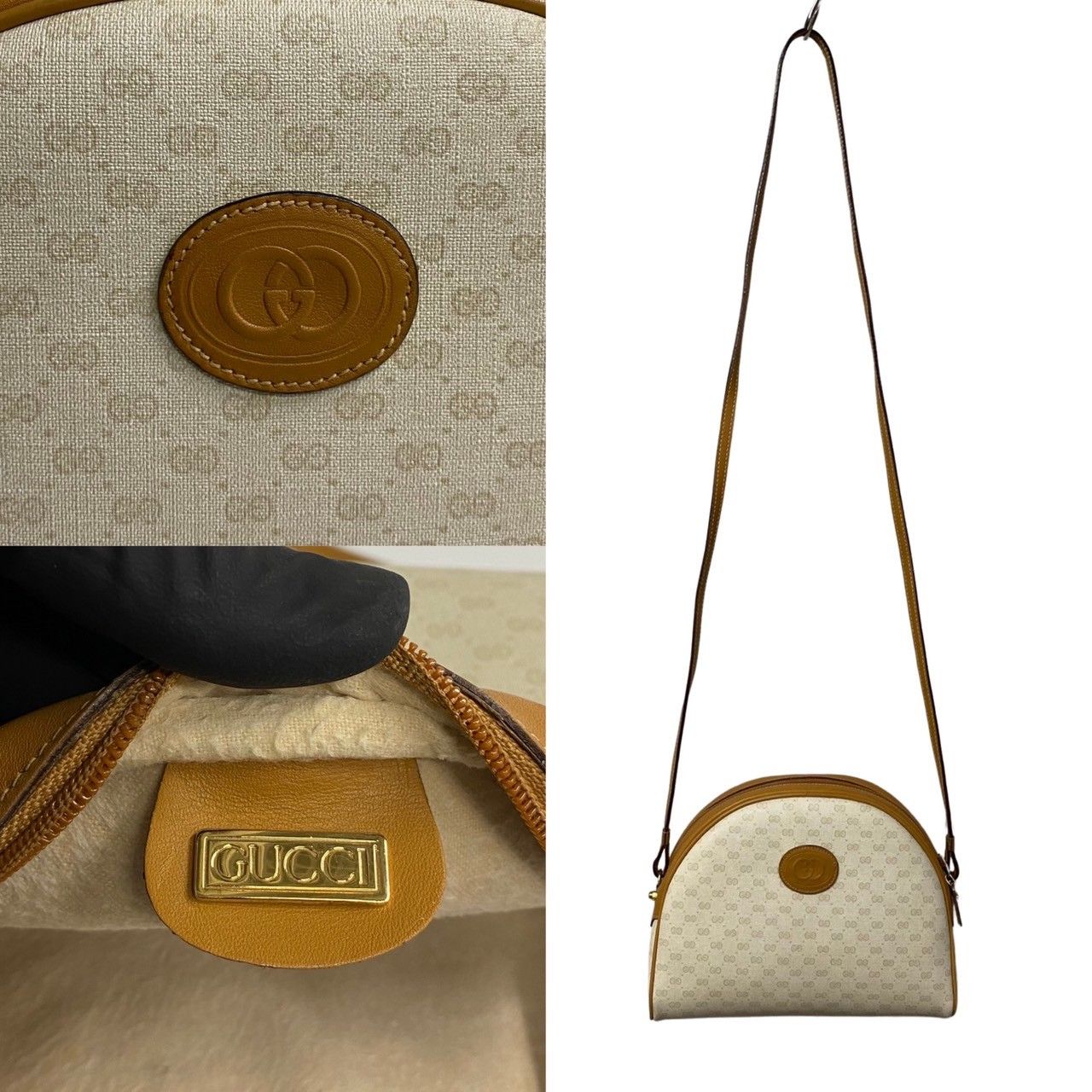 ほぼ未使用 GUCCI オールドグッチ グッチ ヴィンテージ マイクロGG ロゴ レザー 本革 ミニ ショルダーバッグ ポシェット ベージュ  45526 - メルカリ