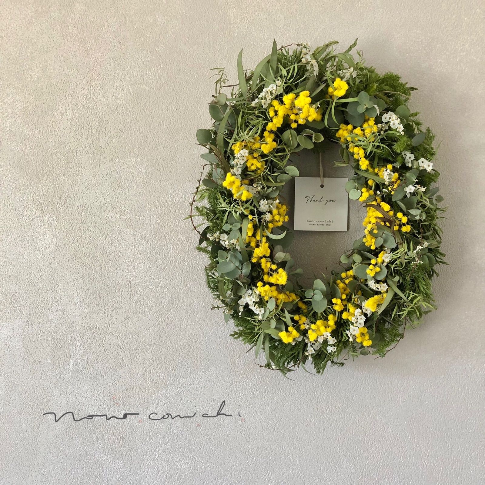 ミモザ フラワー・ガーデニング ユーカリとミモザのオーバルリース