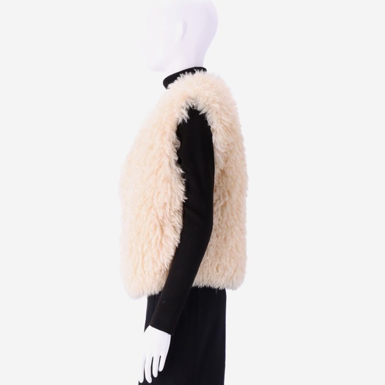  エコファー ベスト ラム風 フェイクファー ジレ ショート丈 ベージュ レディース ギフト プレゼント ベスト ジレ ベスト ジレ ビスチェ