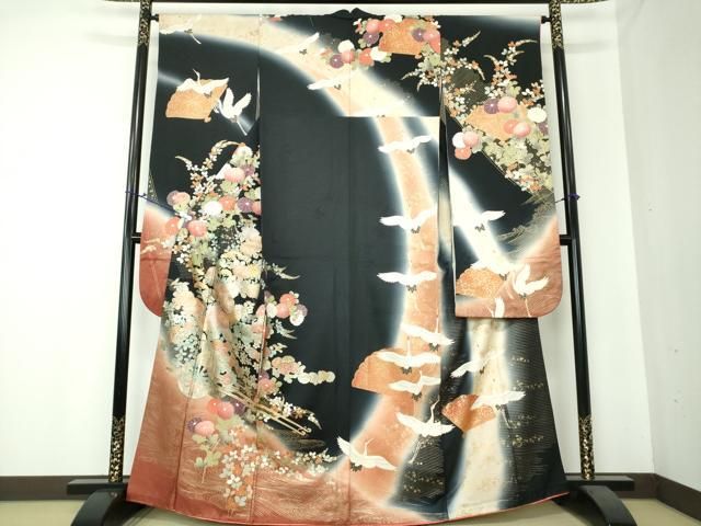 平和屋着物○豪華振袖 花車文 群れ鶴 暈し染め 金銀彩 正絹 逸品