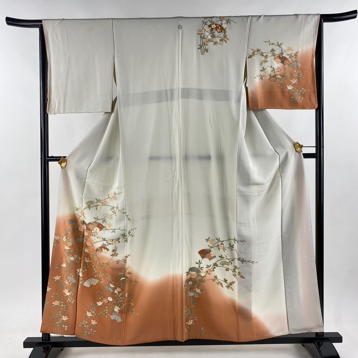 付下げ 身丈157.5cm 裄丈64.5cm M 袷 扇面 菊 刺繍 金彩