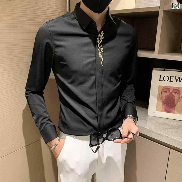 [3XL 147164]メンズ ファッション 服 用 オシャレ シンプル 大人 かっこいい ストリート 夏コーデ トップス  シャツ スリムフィットミドル ハイエンド 長袖 