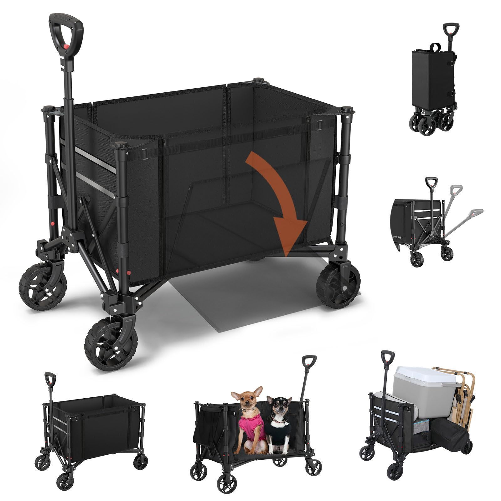 超軽量 ミニ アウトドアワゴン 子供乗せれる 高耐荷重100kg 折り畳み式 キャンプカート 大容量120L ワンタッチ収束式 自立収納 キャリーワゴン 静音 タイヤ取り外し Housolution 多地形対応 キャンプ|砂浜|釣り|引越し|買い物|ゴミ出