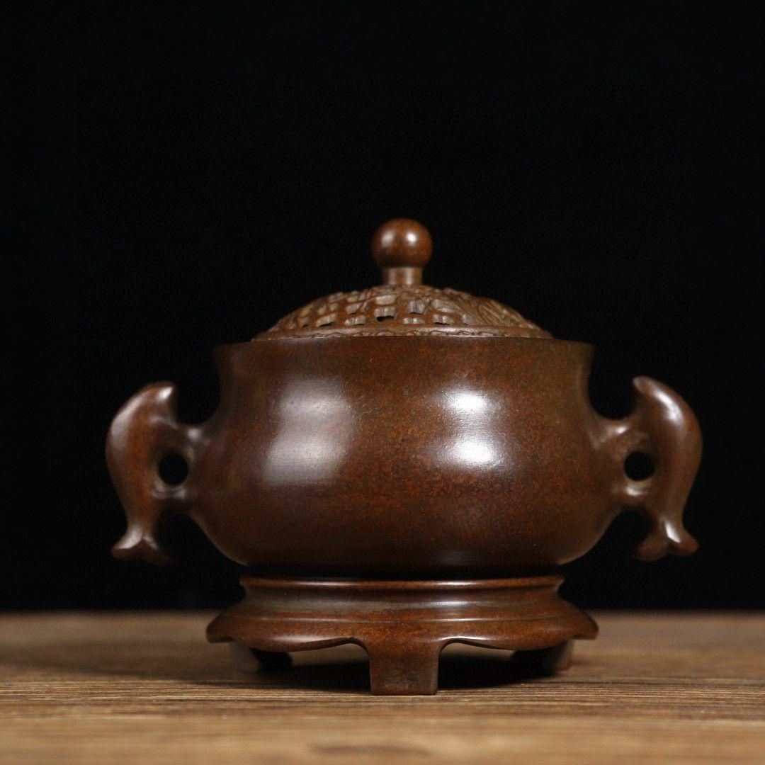 銅製 双魚耳香炉 室内盤香炉 茶道香り炉 香道具 工芸品 置物 銅製 双魚耳香炉 室内盤香炉 茶道香り炉 香道具 工芸品 置物
