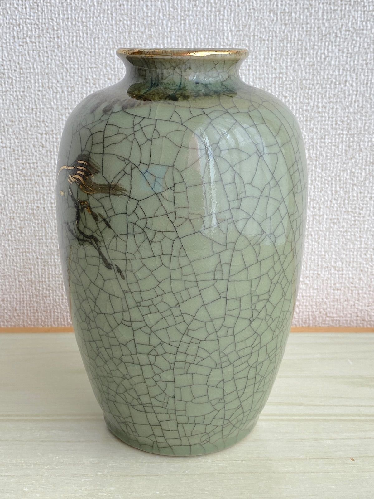 KK024】相馬焼 花瓶 金彩馬絵 胴径約12cm 高さ約18.5cm 重さ約
