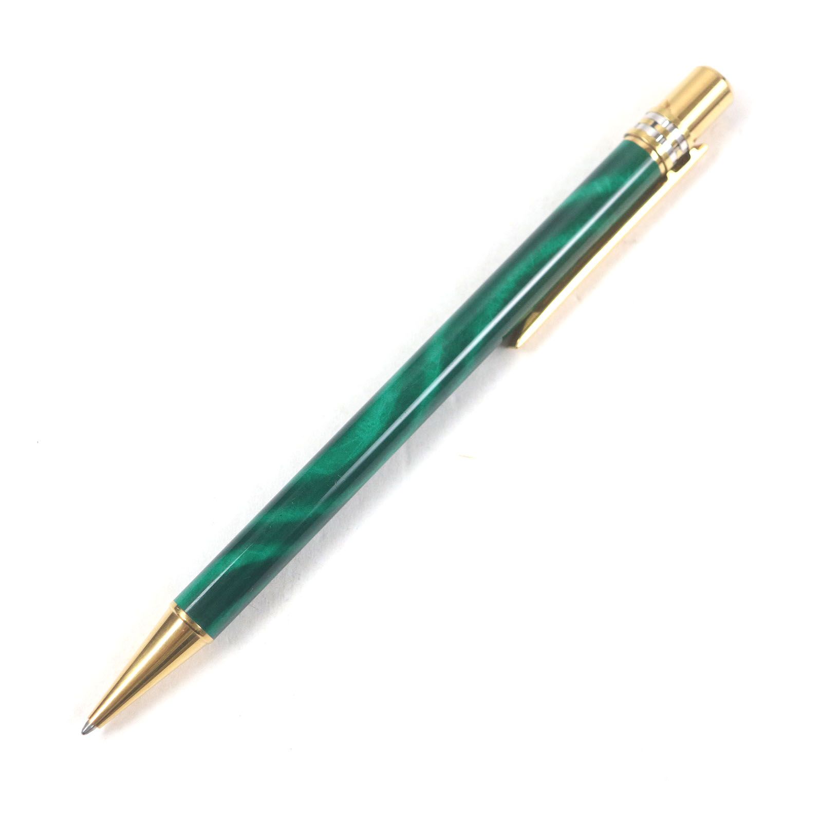 □Cartier カルティエ パンテール マラカイト ドゥーブルC マーブル柄 ツイスト式 ボールペン グリーン ゴールド フランス製 メンズ