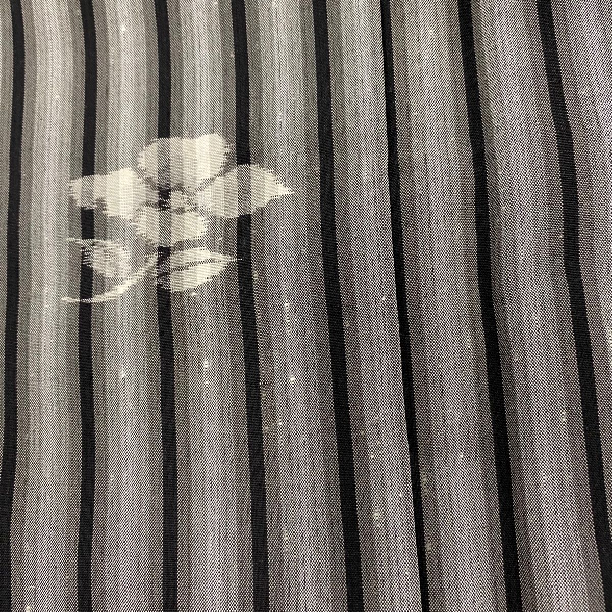 紬 身丈158cm 裄丈64cm M 袷 庭野真平 証紙 縦縞 椿 黒灰 正絹 美品 秀  