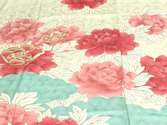 平和屋着物▽豪華振袖 単衣 草花文 金銀彩 正絹 逸品 DAAV9542sf  