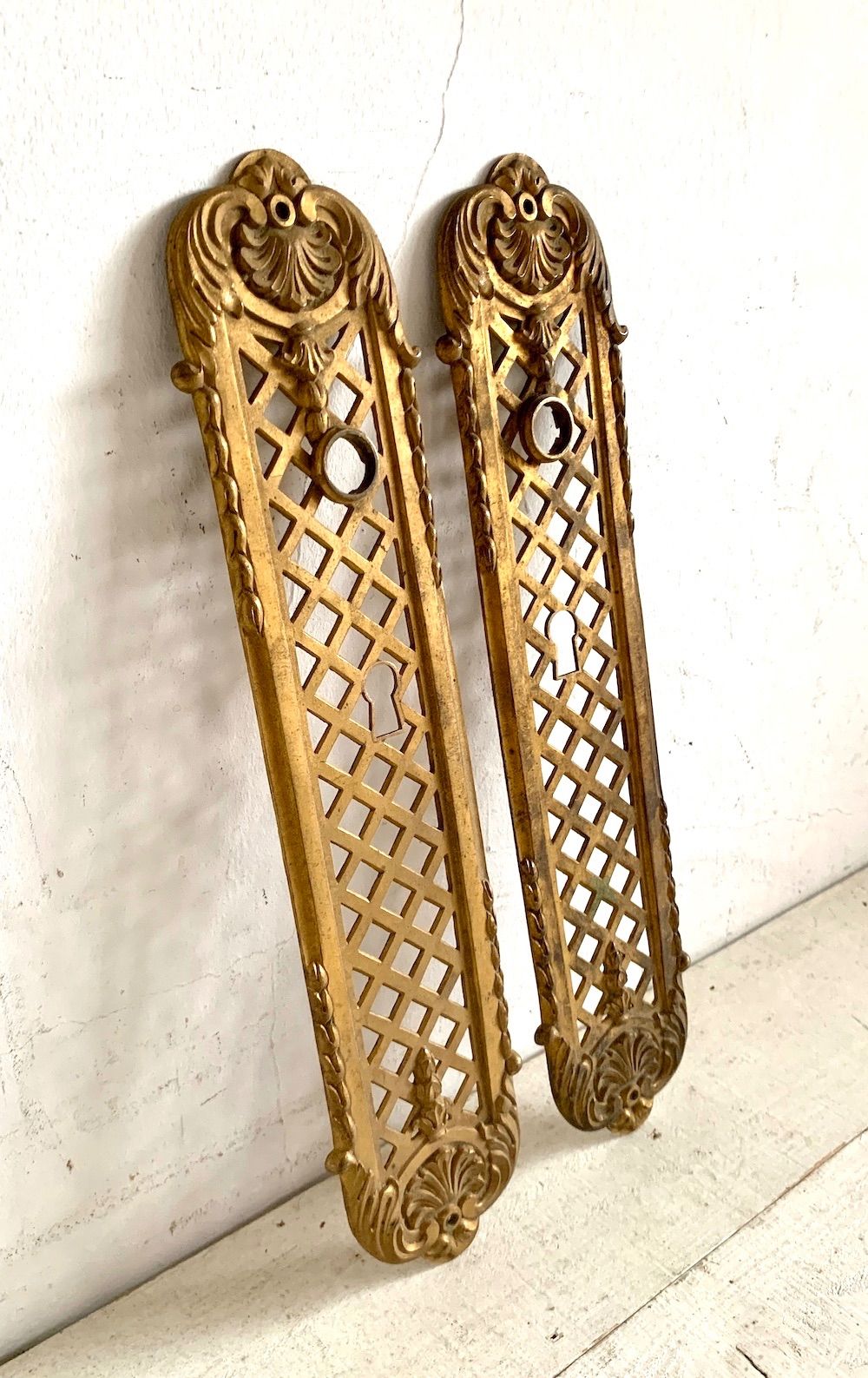 フランスアンティーク真鍮ドアプレートペア2( FA-ac58) クリアランス