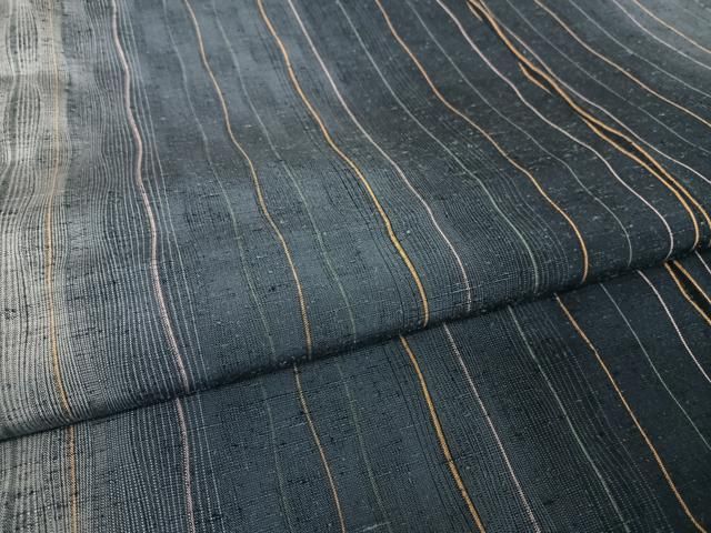 平和屋着物○本場真綿絢結城紬 縞 証紙付き ロング丈 正絹 逸品