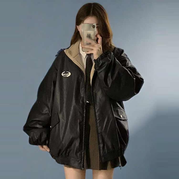 レザージャケット リバーシブル フェイク レザー ジャケット レディース ジャケット ブルゾン ボアブルゾン ボアジャケット 裏ボア ストリート系 暖かい レトロ カジュアル S M L XL 2XL nljydm0247