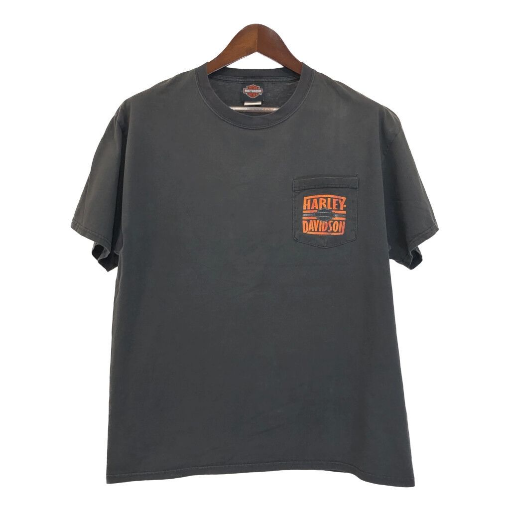 HARLEY DAVIDSON ハーレーダビッドソン ポケットＴシャツ モーターサイクル ブラック メンズ LARGE 古着 U2689