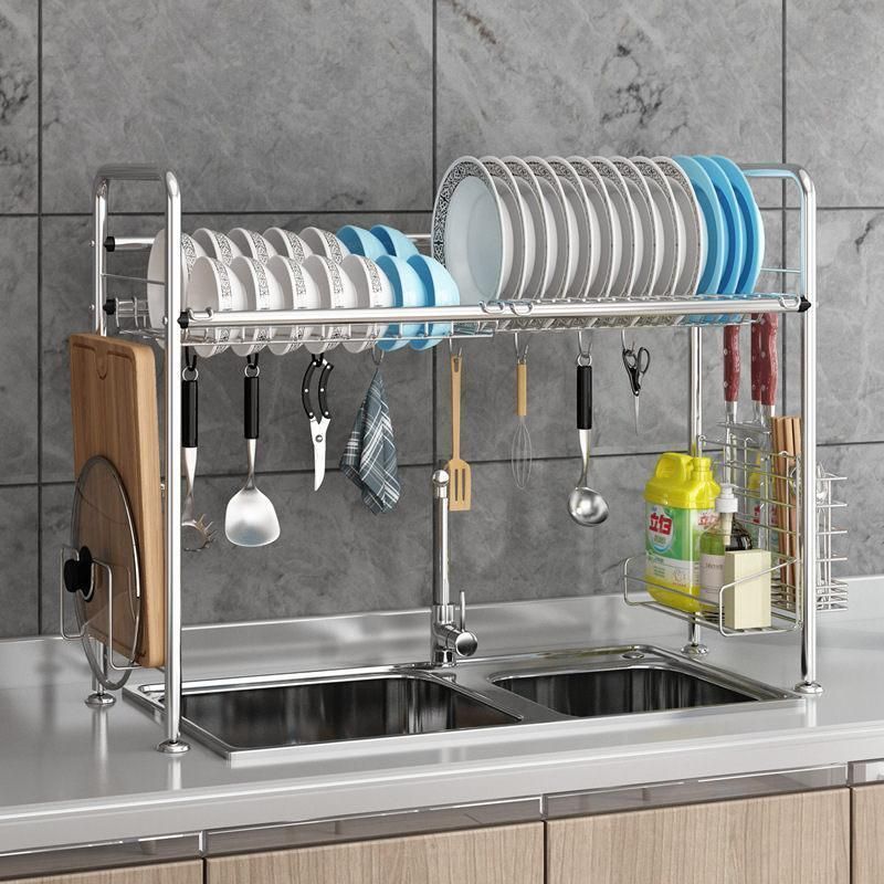 水切りラック 2段 水切りかご 大容量 ステンレス製 シンク上 まな板収納 カトラリーケース付き 食器置き 乾燥 大容量 収納 棚 dUVs982