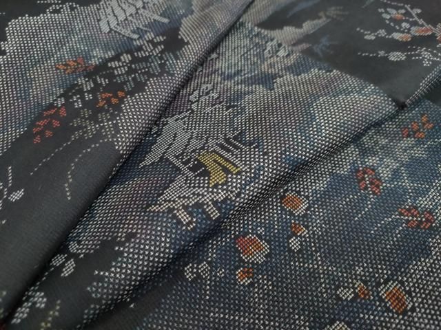 平和屋着物●本場大島紬　9マルキ　雲霞風景草花文　正絹　逸品　DAAW5510ud 平和屋着物○本場大島紬 9マルキ 雲霞風景草花文 正絹 逸品 DAAW5510ud