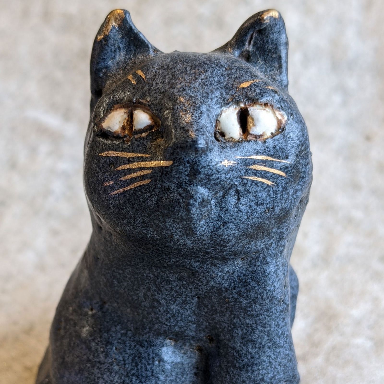 ささきようこさん作 陶人形 黒猫 紺釉金描 小 - インテリア小物