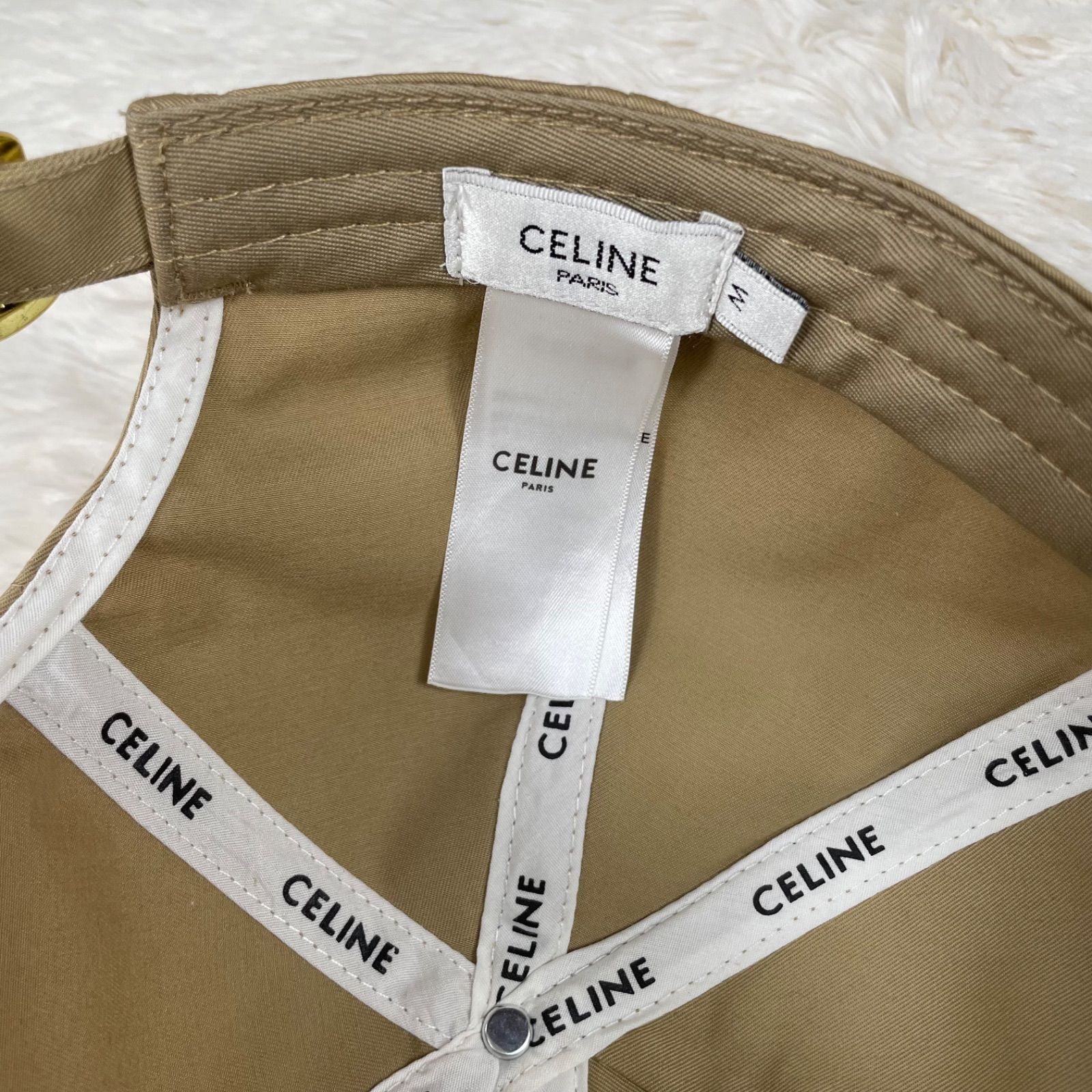 CELINE トリオンフ ベースボールキャップ ベージュ Mサイズ コットン 