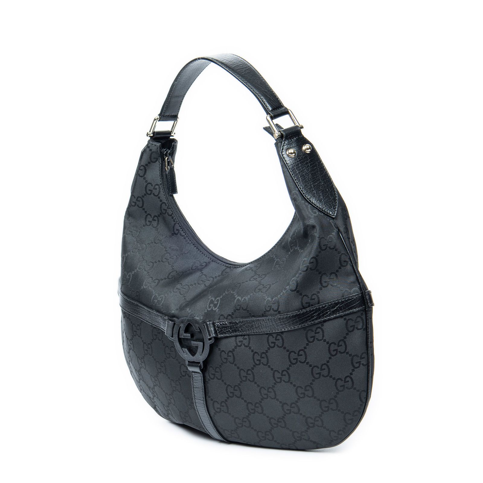 GUCCI グッチレインズ ホーボー黒ジャンボGGキャンバスA