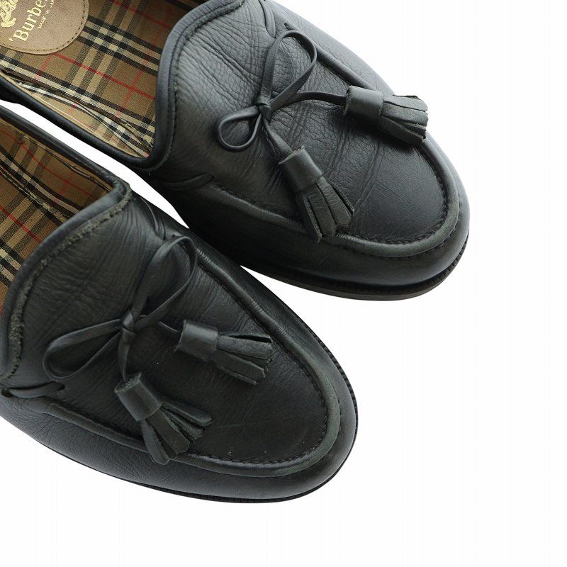 BURBERRY バーバリー　タッセル　ローファー　レザー　ノバチェック 美品】Burberrys タッセルローファー ノバチェック 黒 25cm