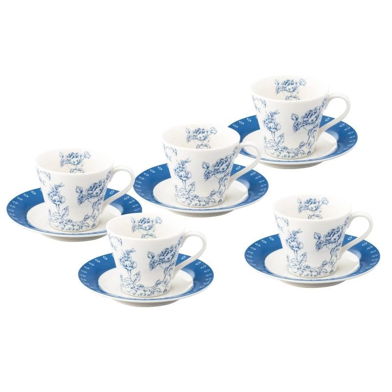 ローラアシュレイ カフェ ギフト ティーセット サマーローズ コーヒーカップ 直径8.5cm -amp- ソーサー 直径15cm 5客セット コーヒーカップ ティーカップ 紅茶 カップ 食器 おし
