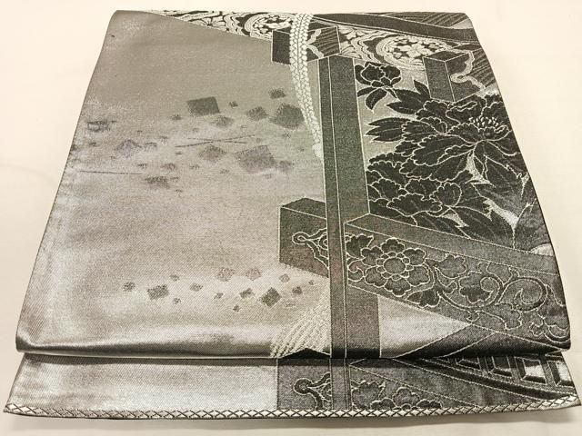 平和屋着物◎六通柄袋帯 吉祥花文 銀糸 正絹 逸品 CAAU6976ua