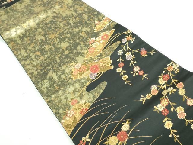 京袋帯 黒地 金糸 唐織 枝葉花模様 六通 正絹YO-499 京袋帯 黒地 金糸 唐織 枝葉花模様 六通 正絹YO-499 - メルカリ