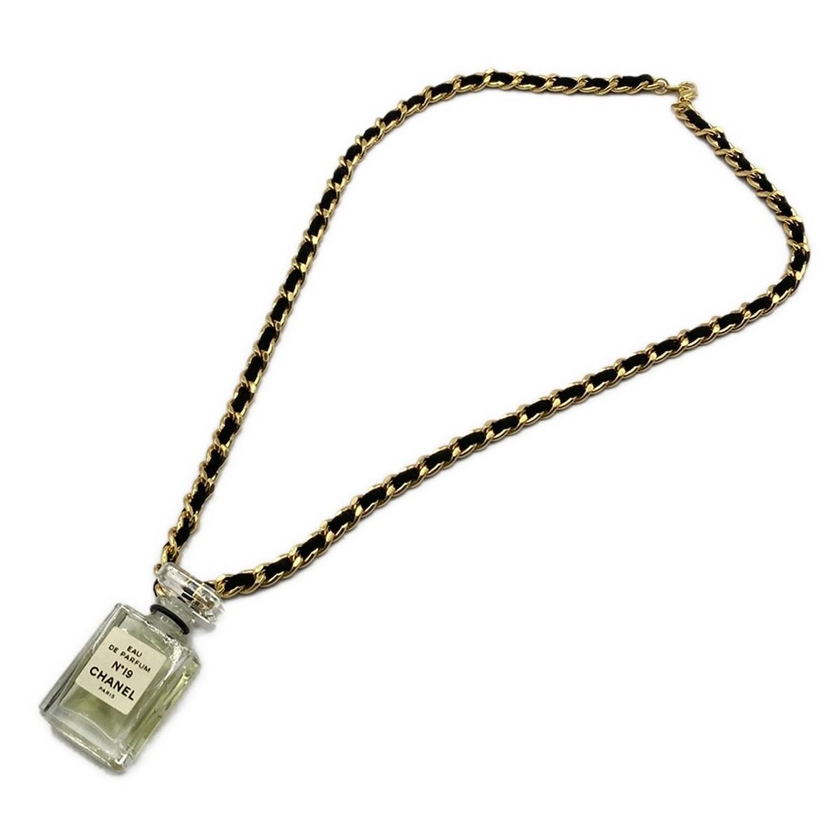 CHANEL(シャネル) ネックレス美品 - レザー クリア×ゴールド×黒 CHANEL(シャネル) ネックレス美品 - レザー クリア×ゴールド×黒