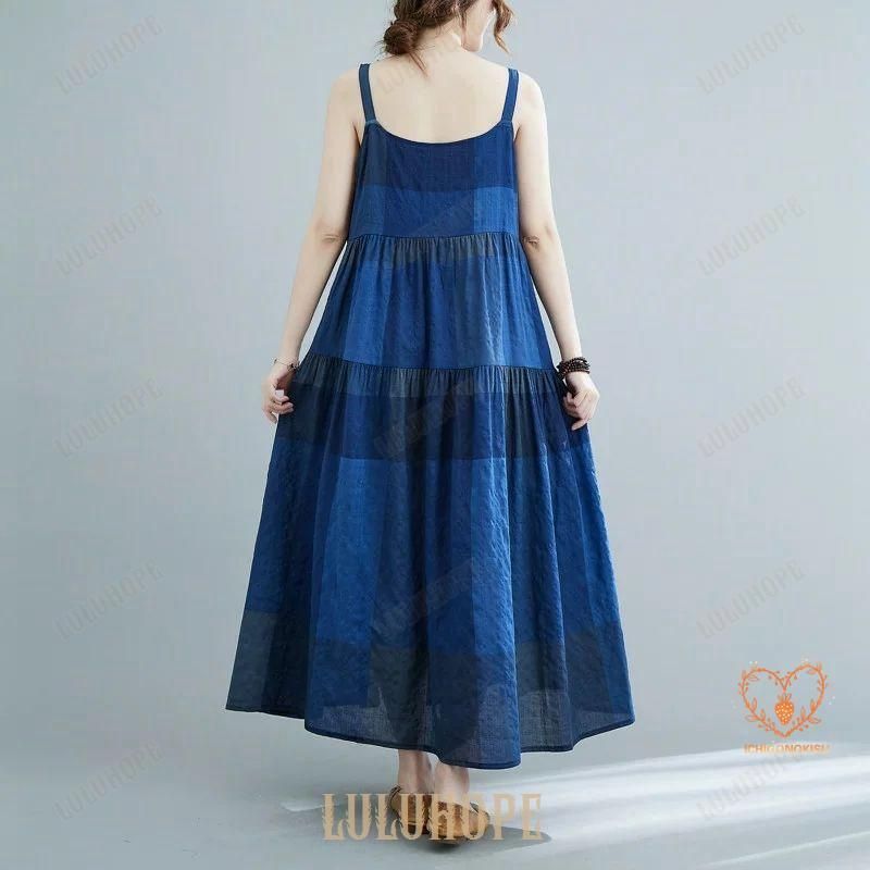 ブルーストライプ✭ロングスカート★春の妖精ドレス✭高見えキャミワンピース ブルーストライプ✭ロングスカート☆春の妖精ドレス✭高見え