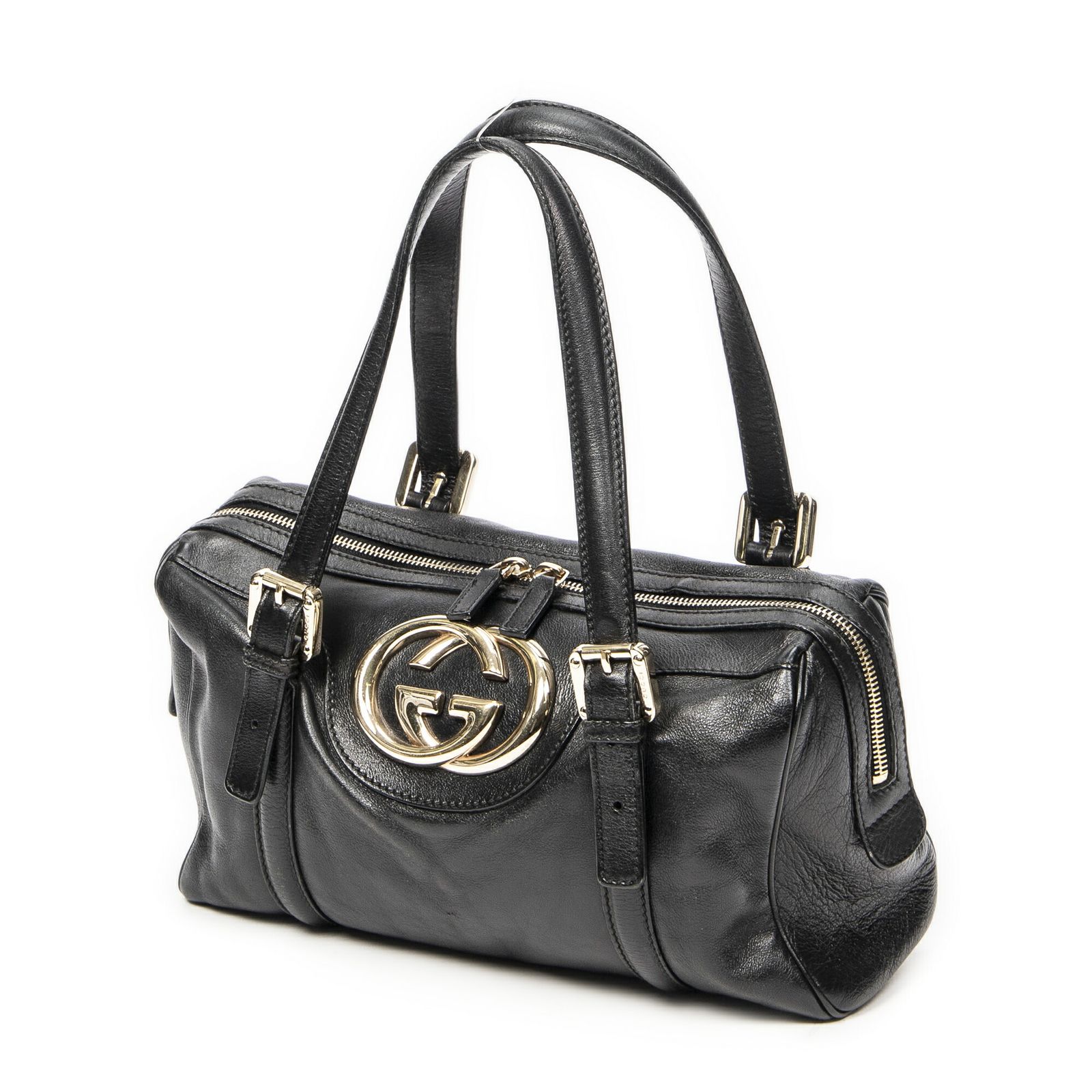 GUCCI グッチスモールヘリテージボストン黒カーフスキンレザーA