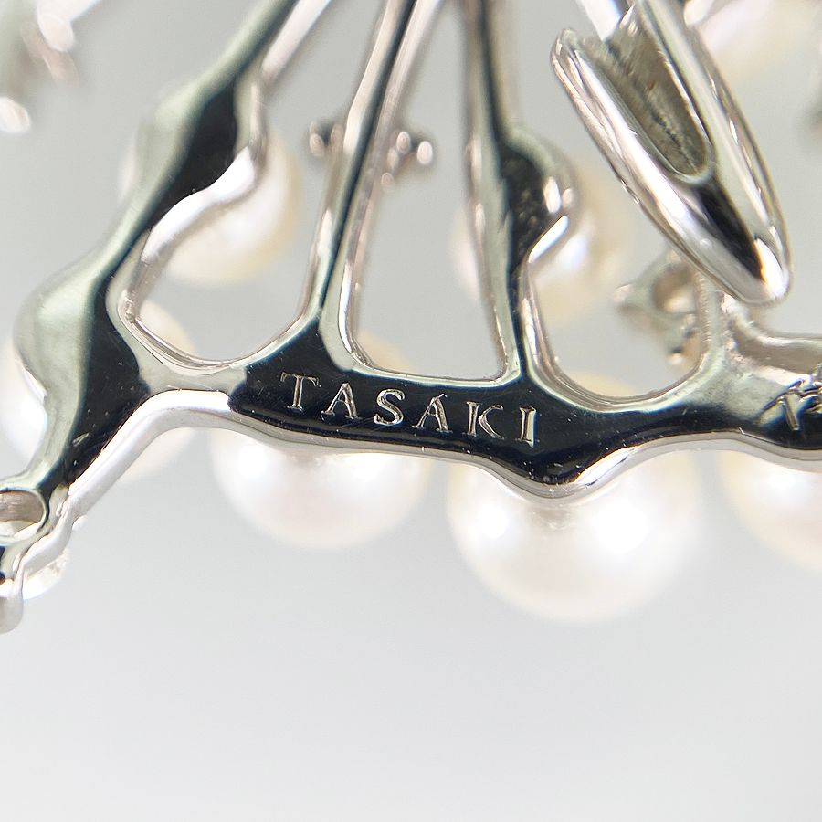 タサキ TASAKI K18WG パール ダイヤモンド ブローチ fto【中古
