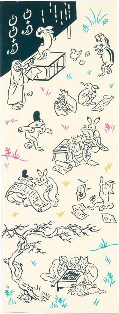 学校 鳥獣戯画 50159 手ぬぐい 注染 kenema Miyamoto-Towel