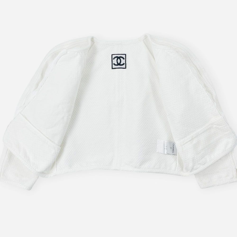 美品 CHANEL シャネル カメリア ココマーク ノーカラー コットン
