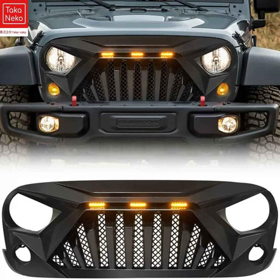 ラングラー フロントグリルガーニッシュ JL ジープ フロントグリルカバー LEDライト付き 外装パーツ カスタム 設計 2018-