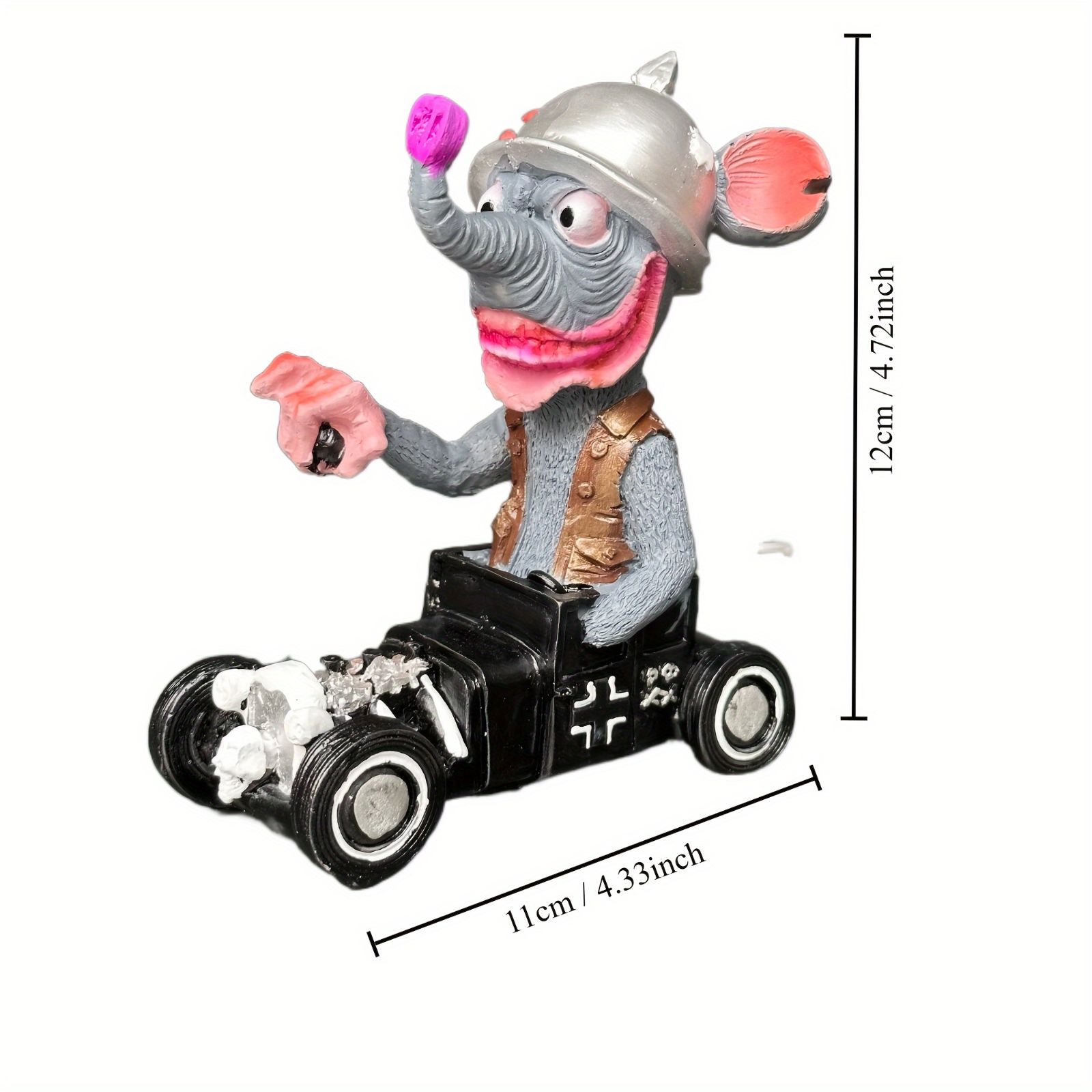 モンスター 置物 12cm 化け物 ねずみ グリーン 緑 カート ドライブ 車