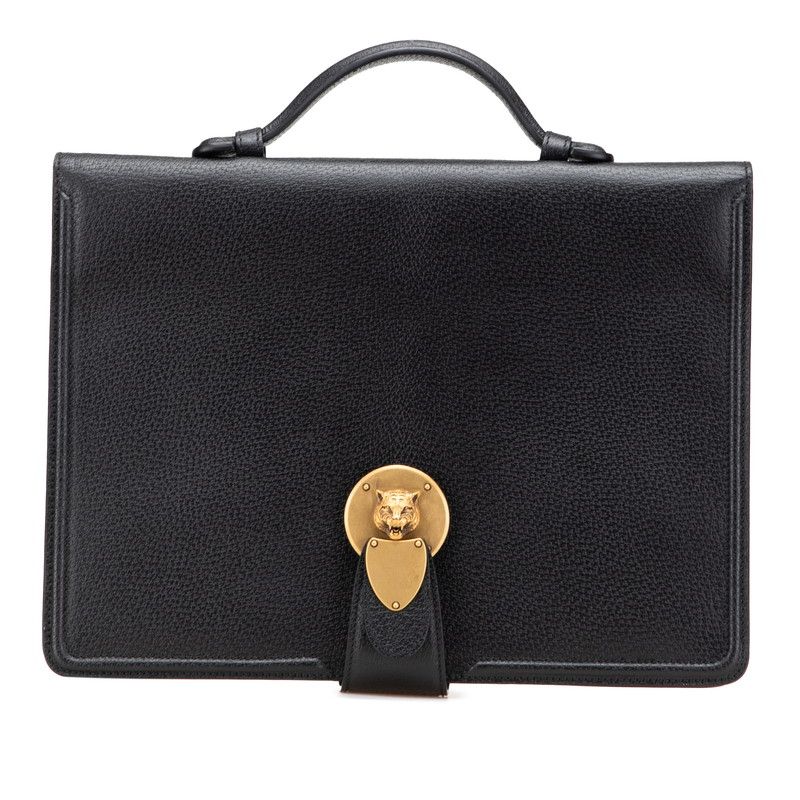 グッチ キャットヘッド ブリーフケース クラッチバッグ 495655 ブラック レザー メンズ GUCCI 1-0213667