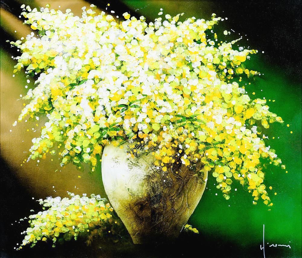 立川広己 SMキャンバス画 肉筆 油彩 絵画 ミモザ 美術品 高級