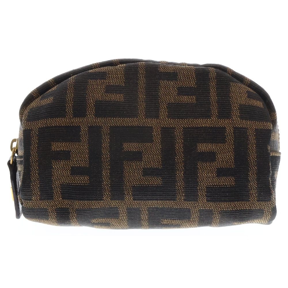 FENDI (フェンディ) ラウンドファスナー ズッカ柄 メイクポーチ ブラウン