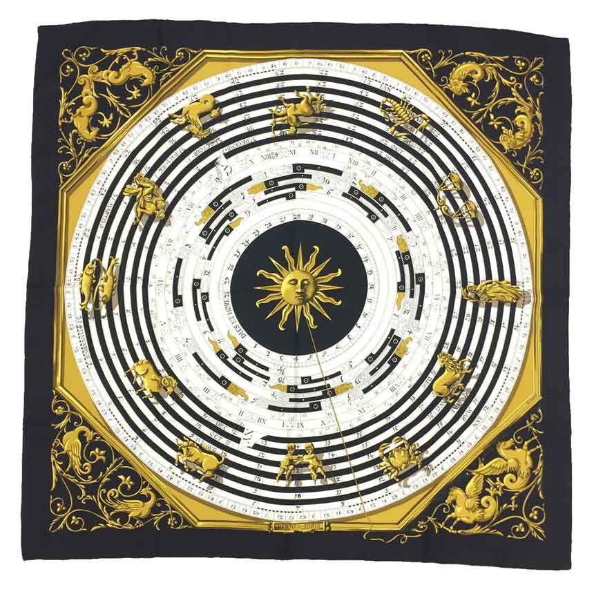 HERMES エルメス スカーフ カレ90 占星術 黒 美品 aq8899 - メルカリ