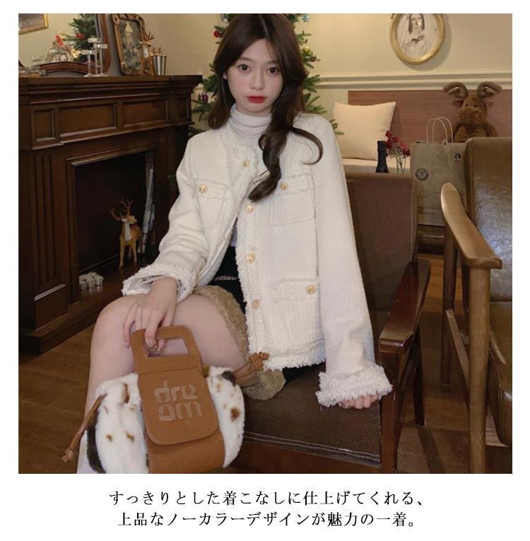 ノーカラージャケット 長袖 ショート丈 ノーカラーショートコート スタンダード ジャケットブルゾン