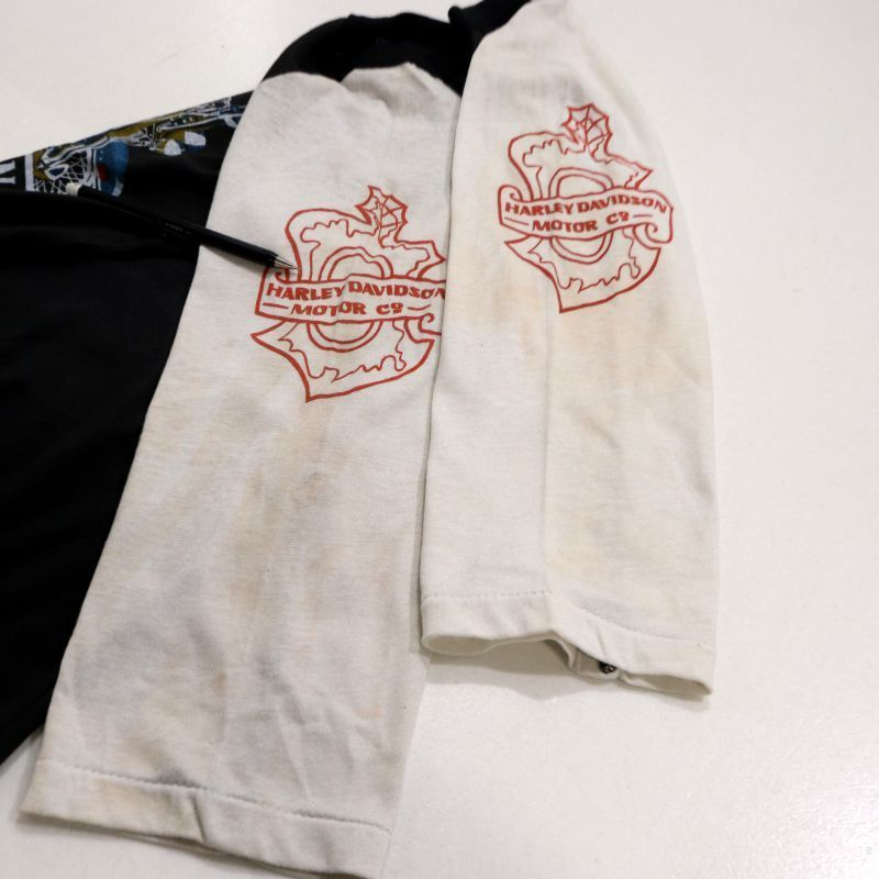 80s vintage HARLEY DAVIDSON イーグル スカル 袖プリ ラグランスリーブＴシャツ メンズ 表記Sサイズ