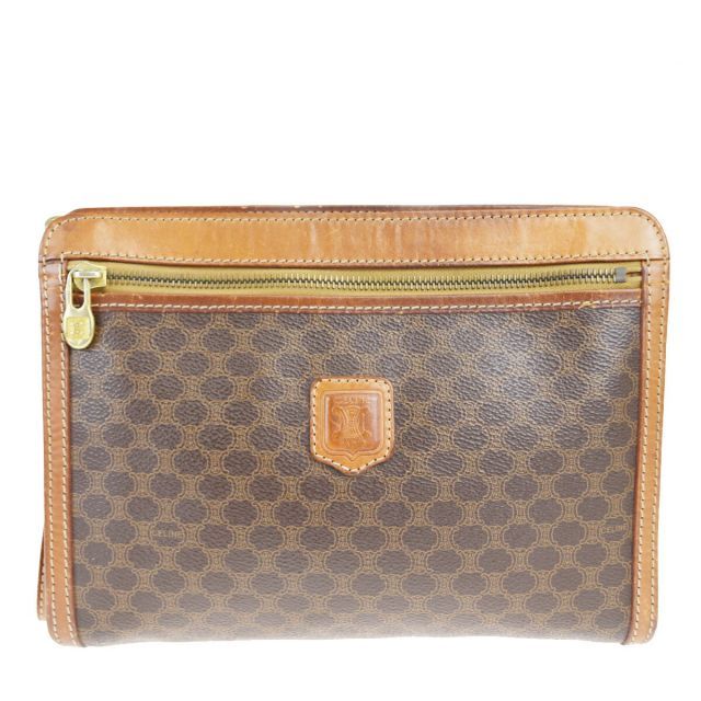 【中古】 セリーヌ(Celine) マカダム PVC，レザー クラッチバッグ ブラウン 03GB674