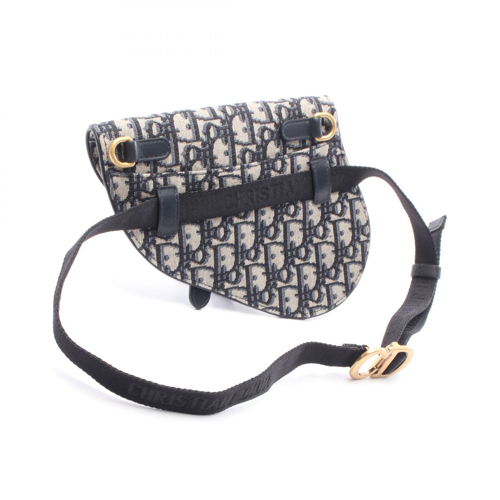 ディオール Dior ウエストバッグ SADDLE サドル オブリーク ネイビー キャンバス レザー オブリーク サドル ベルトバッグ レディース Used A