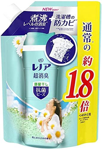 P-G レノア 超消臭 部屋干し抗菌ビーズ 花とおひさまの香り つめかえ用 特大サイズ 760mL ×6個セット