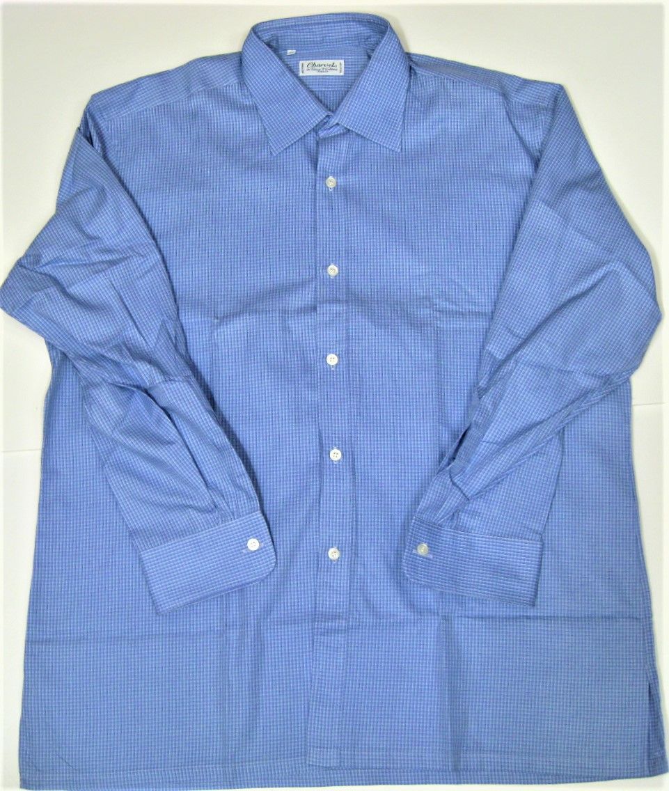 極美品 日本橋三越フランス製シャルベCharvetシャツ ブルー・白 格子43 