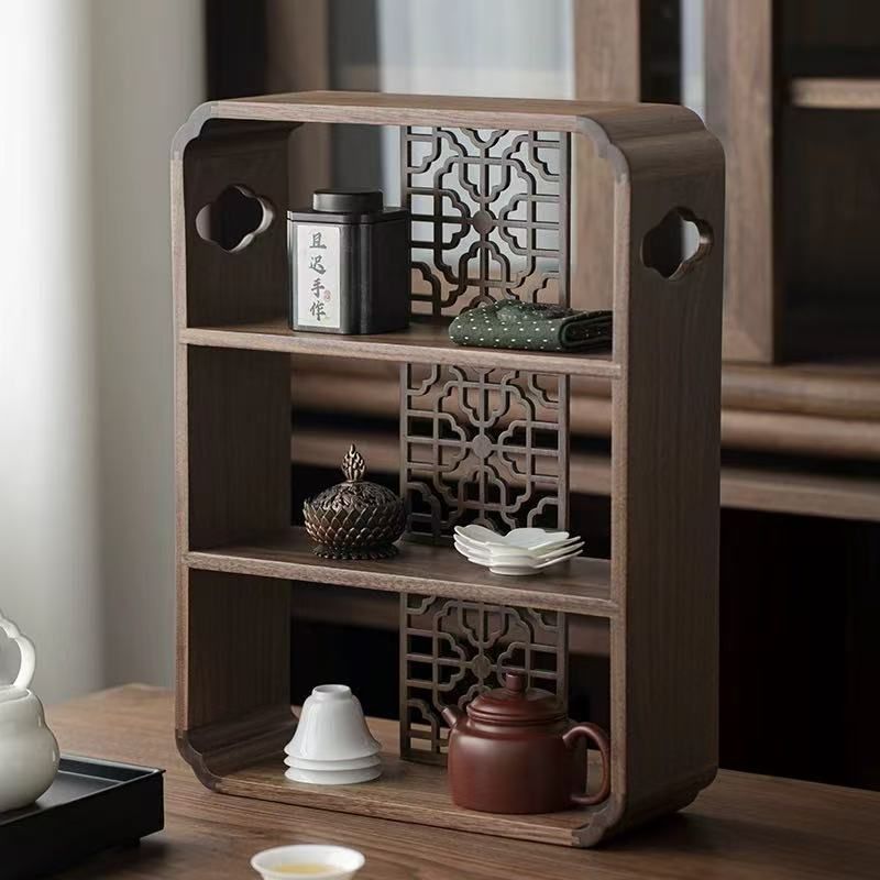 胡桃木 茶器収納棚 茶器収納トレー ホルダー茶器収納棚 透かし彫り 復古 ヴィンテージ 卓上収納トレイ 小型 茶キャビネット 調味料ラック 棚茶器 盆栽台 茶盆 茶台 お茶 茶道具 茶道 卓上 置物 MARWIL-DEMENAGEMENTS_CH