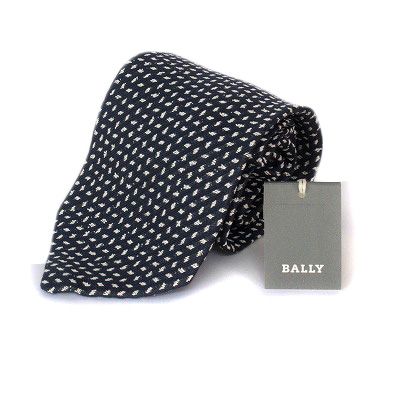 バリー BALLY ネクタイ 総柄 刺繍 シルク 紺 ネイビー