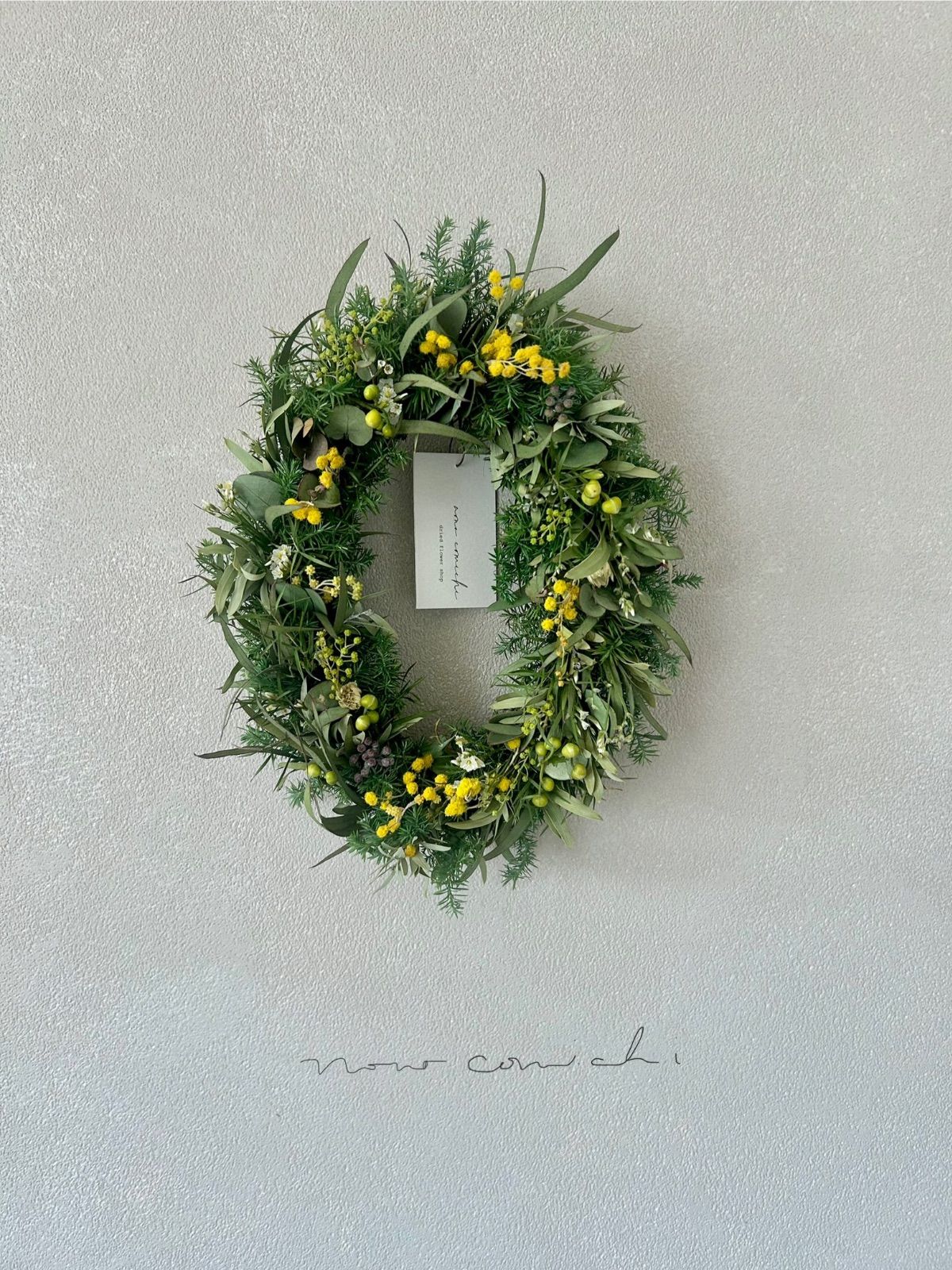 Spring 春の木漏れ日 ミモザとユーカリのオーバルリース 22~15cm